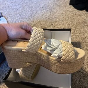 CCOCCI Cream Woven Platform Sandals